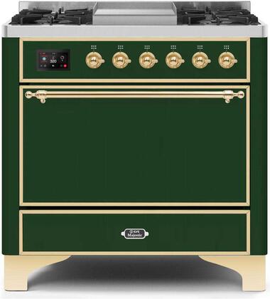 ILVE Majestic 36 Inch Dual Fuel Range Burner Top 6 Burners+Fry Top - UM09FDQNS3