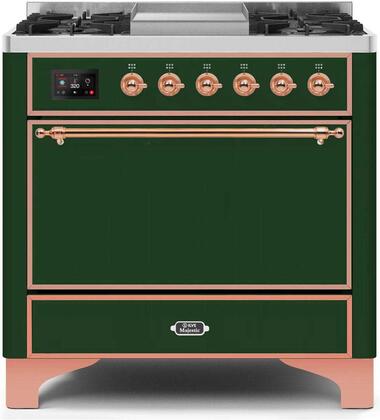 ILVE Majestic 36 Inch Dual Fuel Range Burner Top 6 Burners+Fry Top - UM09FDQNS3