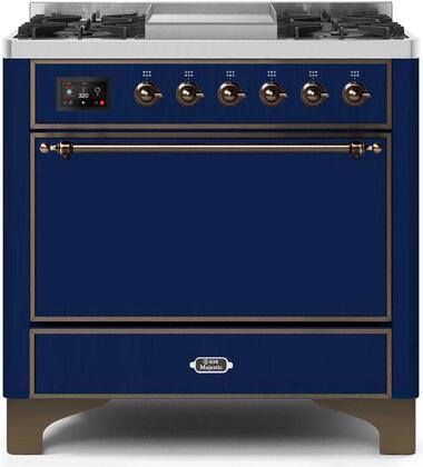 ILVE Majestic 36 Inch Dual Fuel Range Burner Top 6 Burners+Fry Top - UM09FDQNS3