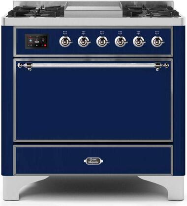 ILVE Majestic 36 Inch Dual Fuel Range Burner Top 6 Burners+Fry Top - UM09FDQNS3