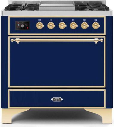 ILVE Majestic 36 Inch Dual Fuel Range Burner Top 6 Burners+Fry Top - UM09FDQNS3