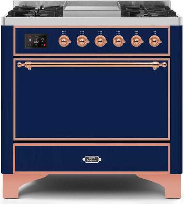 ILVE Majestic 36 Inch Dual Fuel Range Burner Top 6 Burners+Fry Top - UM09FDQNS3