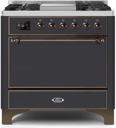ILVE Majestic 36 Inch Dual Fuel Range Burner Top 6 Burners+Fry Top - UM09FDQNS3