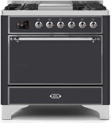 ILVE Majestic 36 Inch Dual Fuel Range Burner Top 6 Burners+Fry Top - UM09FDQNS3