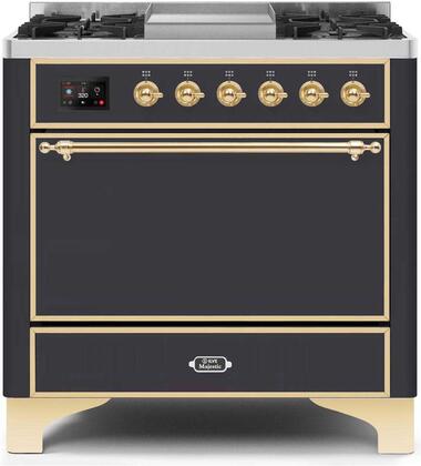 ILVE Majestic 36 Inch Dual Fuel Range Burner Top 6 Burners+Fry Top - UM09FDQNS3