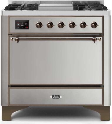 ILVE Majestic 36 Inch Dual Fuel Range Burner Top 6 Burners+Fry Top - UM09FDQNS3