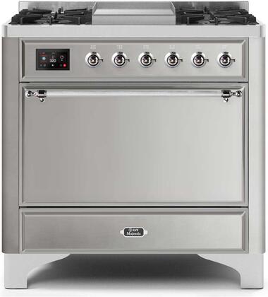 ILVE Majestic 36 Inch Dual Fuel Range Burner Top 6 Burners+Fry Top - UM09FDQNS3