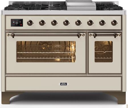 ILVE Majestic 48 Inch Dual Fuel Range Burner Top 8 Burners+Fry Top - UM12FDNS3