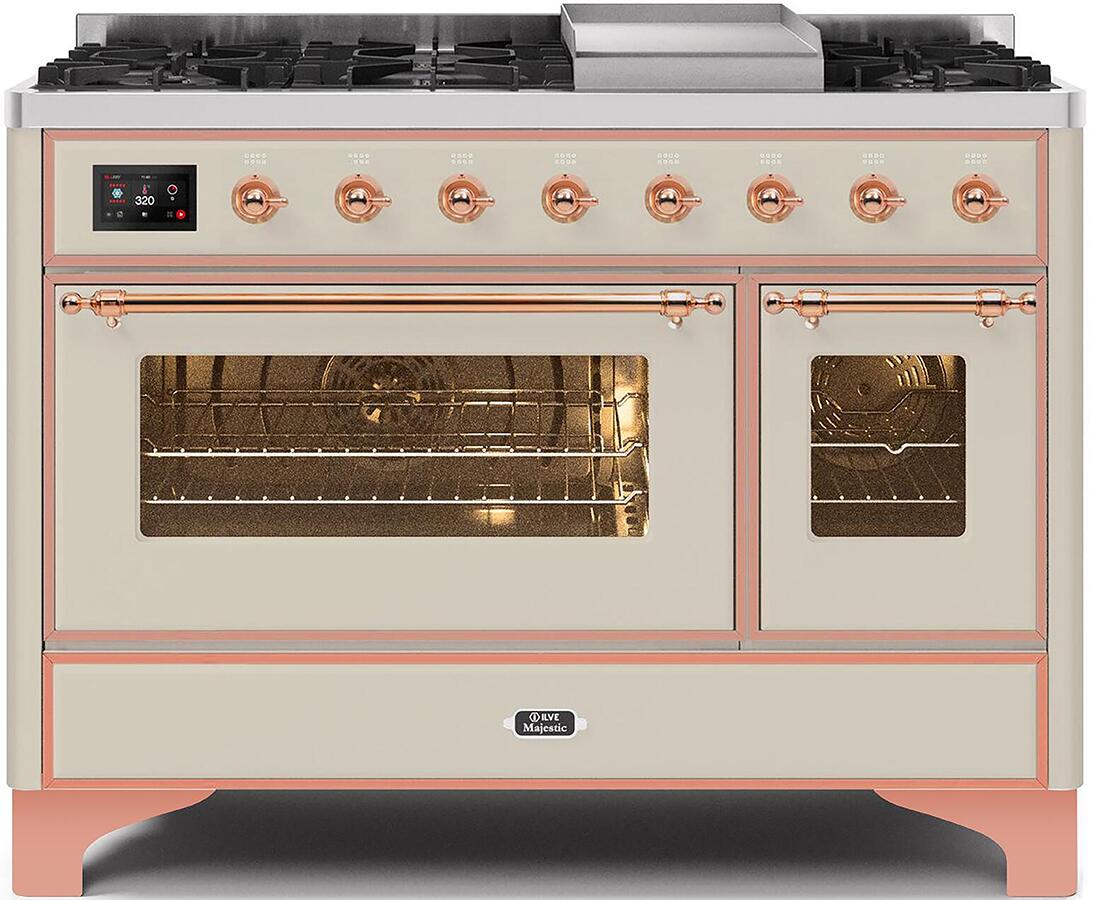 ILVE Majestic 48 Inch Dual Fuel Range Burner Top 8 Burners+Fry Top - UM12FDNS3
