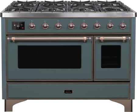 ILVE Majestic 48 Inch Dual Fuel Range Burner Top 8 Burners+Fry Top - UM12FDNS3