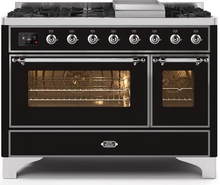 ILVE Majestic 48 Inch Dual Fuel Range Burner Top 8 Burners+Fry Top - UM12FDNS3