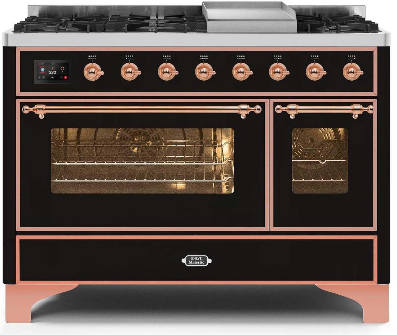 ILVE Majestic 48 Inch Dual Fuel Range Burner Top 8 Burners+Fry Top - UM12FDNS3
