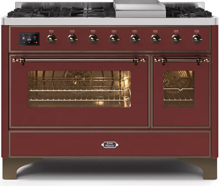 ILVE Majestic 48 Inch Dual Fuel Range Burner Top 8 Burners+Fry Top - UM12FDNS3