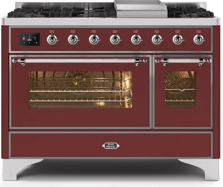 ILVE Majestic 48 Inch Dual Fuel Range Burner Top 8 Burners+Fry Top - UM12FDNS3