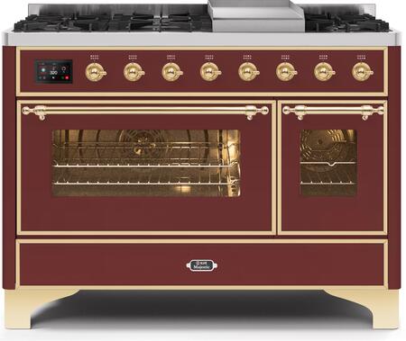 ILVE Majestic 48 Inch Dual Fuel Range Burner Top 8 Burners+Fry Top - UM12FDNS3