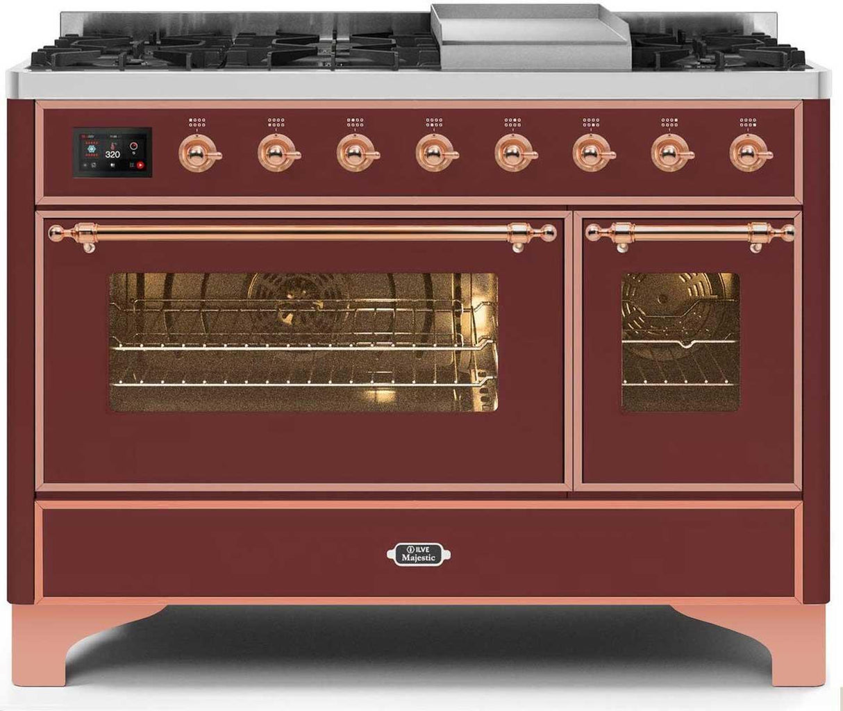ILVE Majestic 48 Inch Dual Fuel Range Burner Top 8 Burners+Fry Top - UM12FDNS3