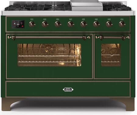 ILVE Majestic 48 Inch Dual Fuel Range Burner Top 8 Burners+Fry Top - UM12FDNS3