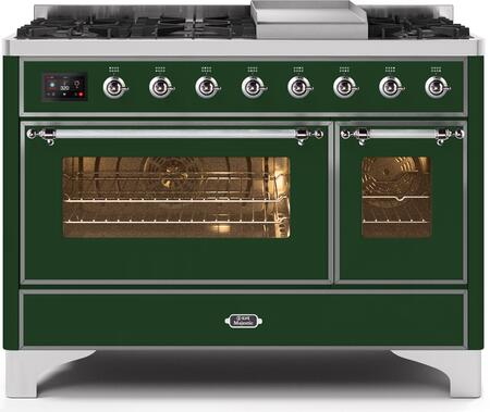 ILVE Majestic 48 Inch Dual Fuel Range Burner Top 8 Burners+Fry Top - UM12FDNS3