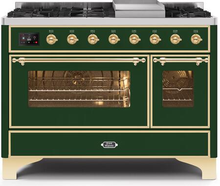 ILVE Majestic 48 Inch Dual Fuel Range Burner Top 8 Burners+Fry Top - UM12FDNS3