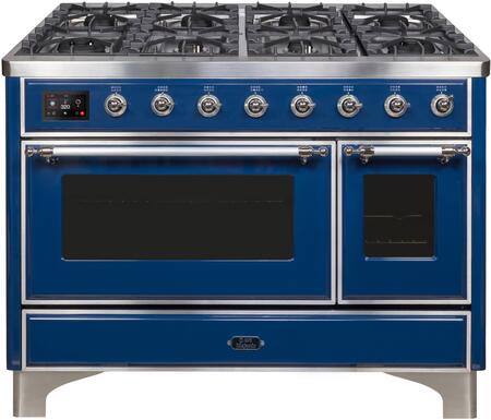 ILVE Majestic 48 Inch Dual Fuel Range Burner Top 8 Burners+Fry Top - UM12FDNS3