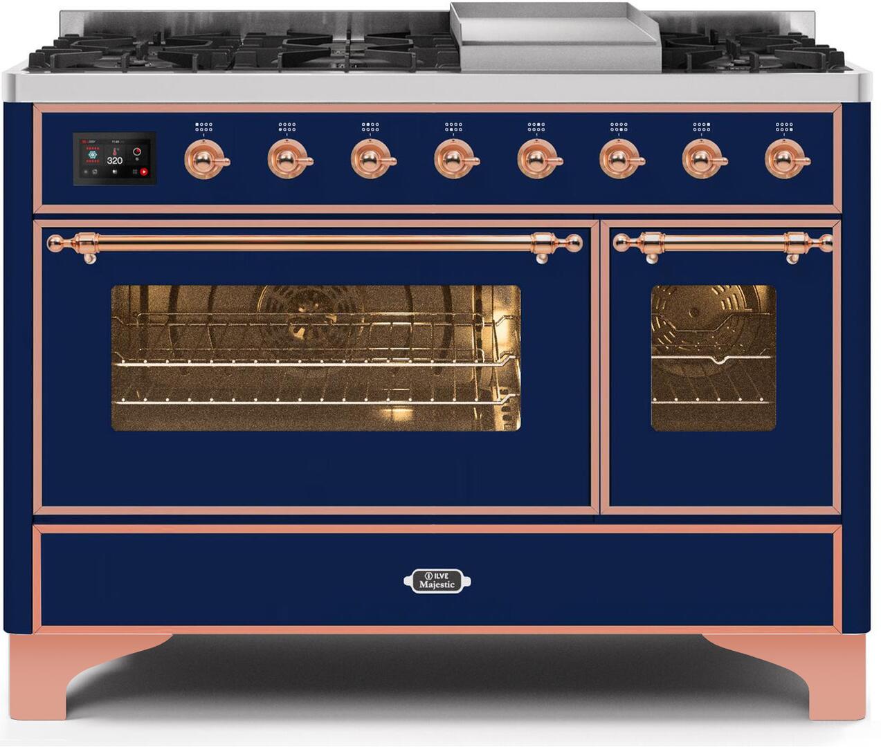 ILVE Majestic 48 Inch Dual Fuel Range Burner Top 8 Burners+Fry Top - UM12FDNS3