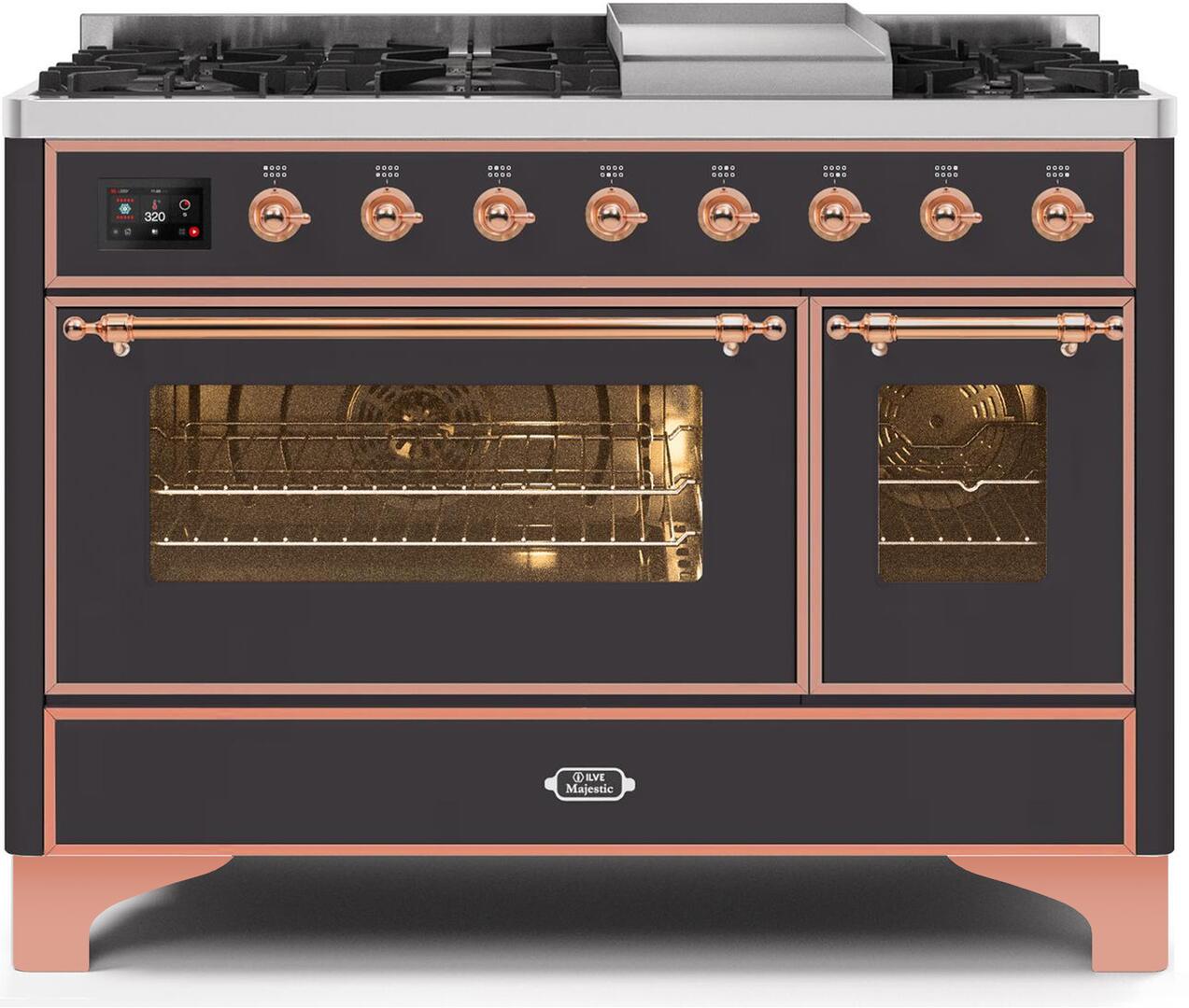 ILVE Majestic 48 Inch Dual Fuel Range Burner Top 8 Burners+Fry Top - UM12FDNS3