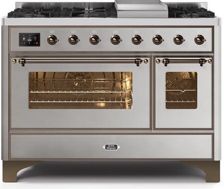 ILVE Majestic 48 Inch Dual Fuel Range Burner Top 8 Burners+Fry Top - UM12FDNS3
