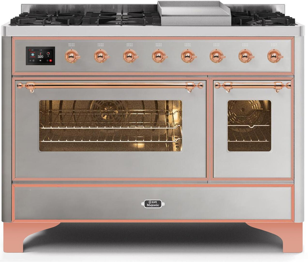 ILVE Majestic 48 Inch Dual Fuel Range Burner Top 8 Burners+Fry Top - UM12FDNS3