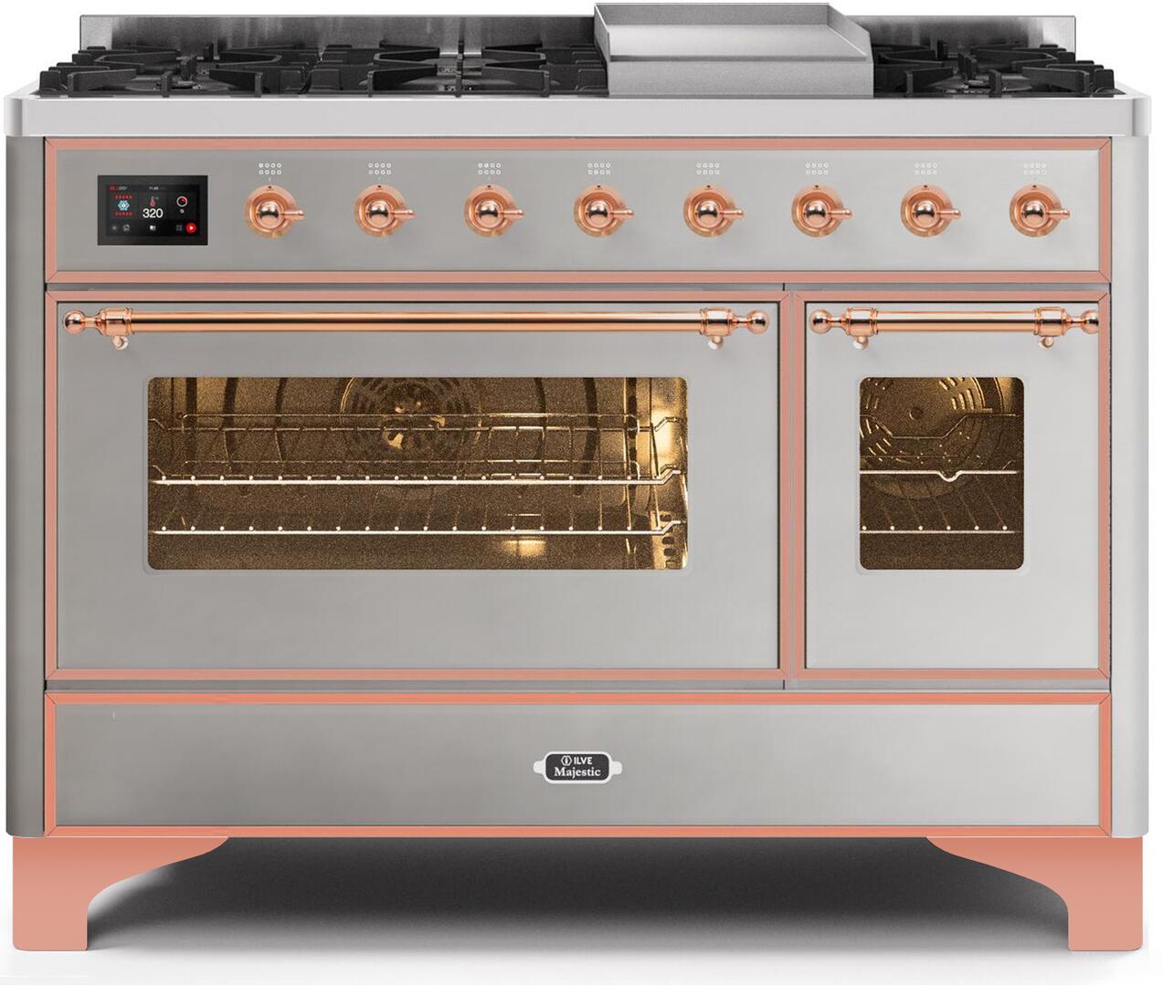 ILVE Majestic 48 Inch Dual Fuel Range Burner Top 8 Burners+Fry Top - UM12FDNS3