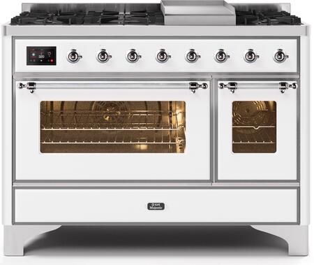 ILVE Majestic 48 Inch Dual Fuel Range Burner Top 8 Burners+Fry Top - UM12FDNS3