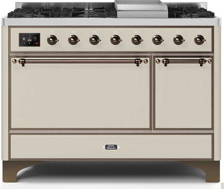 ILVE Majestic 48 Inch Dual Fuel Range Burner Top 8 Burners+Fry Top - UM12FDQNS3