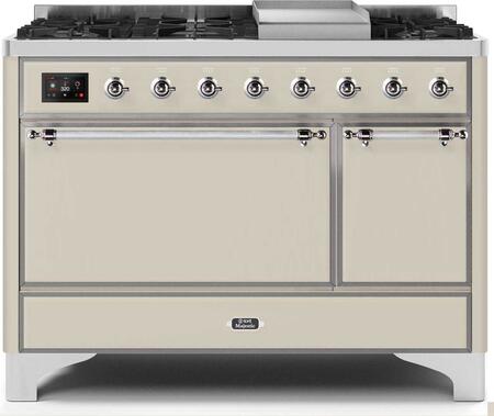 ILVE Majestic 48 Inch Dual Fuel Range Burner Top 8 Burners+Fry Top - UM12FDQNS3