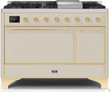 ILVE Majestic 48 Inch Dual Fuel Range Burner Top 8 Burners+Fry Top - UM12FDQNS3