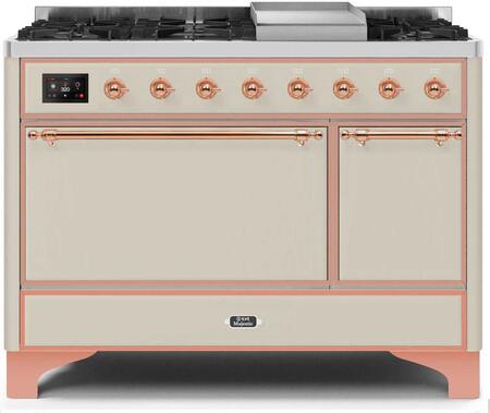 ILVE Majestic 48 Inch Dual Fuel Range Burner Top 8 Burners+Fry Top - UM12FDQNS3