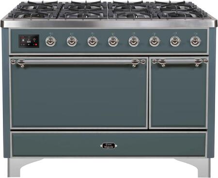 ILVE Majestic 48 Inch Dual Fuel Range Burner Top 8 Burners+Fry Top - UM12FDQNS3