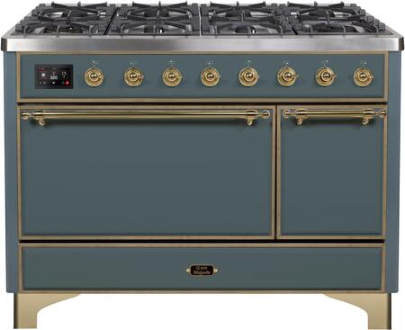 ILVE Majestic 48 Inch Dual Fuel Range Burner Top 8 Burners+Fry Top - UM12FDQNS3