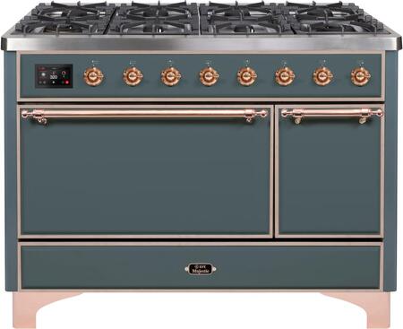 ILVE Majestic 48 Inch Dual Fuel Range Burner Top 8 Burners+Fry Top - UM12FDQNS3