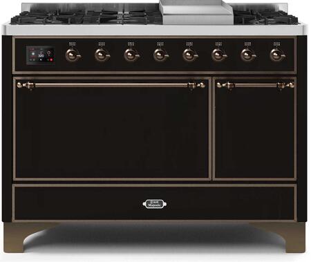 ILVE Majestic 48 Inch Dual Fuel Range Burner Top 8 Burners+Fry Top - UM12FDQNS3