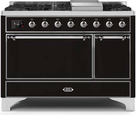 ILVE Majestic 48 Inch Dual Fuel Range Burner Top 8 Burners+Fry Top - UM12FDQNS3