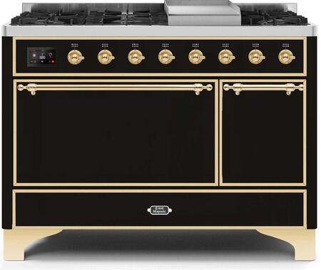 ILVE Majestic 48 Inch Dual Fuel Range Burner Top 8 Burners+Fry Top - UM12FDQNS3
