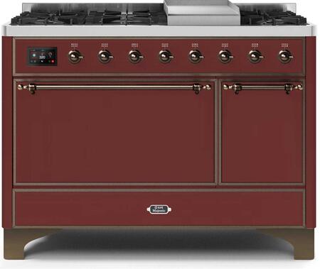 ILVE Majestic 48 Inch Dual Fuel Range Burner Top 8 Burners+Fry Top - UM12FDQNS3