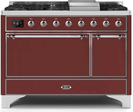 ILVE Majestic 48 Inch Dual Fuel Range Burner Top 8 Burners+Fry Top - UM12FDQNS3