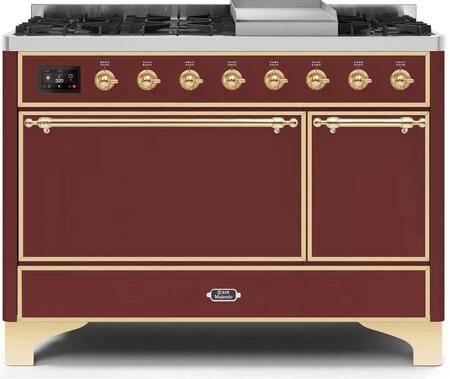 ILVE Majestic 48 Inch Dual Fuel Range Burner Top 8 Burners+Fry Top - UM12FDQNS3