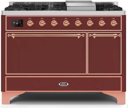 ILVE Majestic 48 Inch Dual Fuel Range Burner Top 8 Burners+Fry Top - UM12FDQNS3