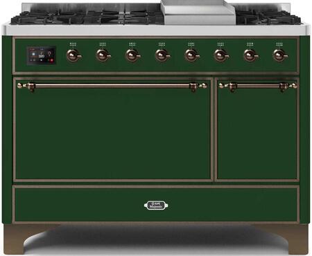 ILVE Majestic 48 Inch Dual Fuel Range Burner Top 8 Burners+Fry Top - UM12FDQNS3