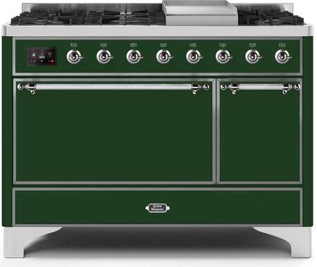 ILVE Majestic 48 Inch Dual Fuel Range Burner Top 8 Burners+Fry Top - UM12FDQNS3