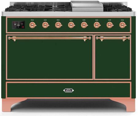 ILVE Majestic 48 Inch Dual Fuel Range Burner Top 8 Burners+Fry Top - UM12FDQNS3