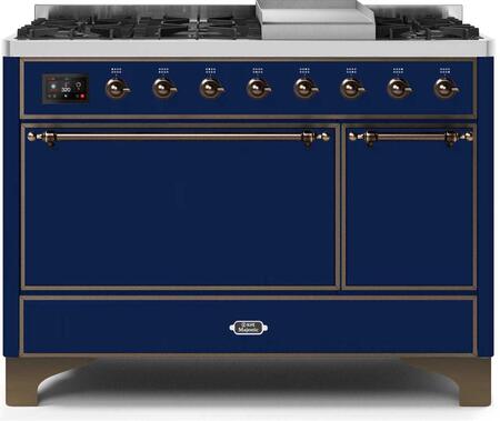 ILVE Majestic 48 Inch Dual Fuel Range Burner Top 8 Burners+Fry Top - UM12FDQNS3