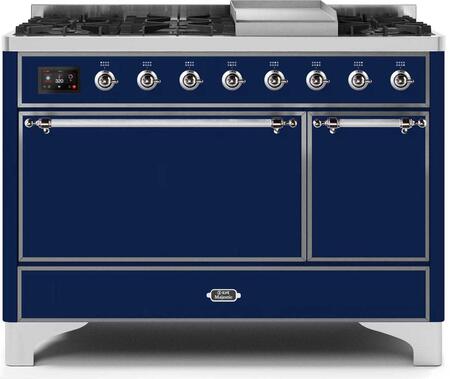 ILVE Majestic 48 Inch Dual Fuel Range Burner Top 8 Burners+Fry Top - UM12FDQNS3