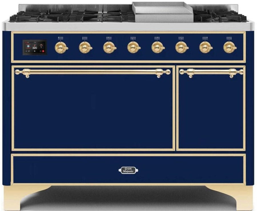 ILVE Majestic 48 Inch Dual Fuel Range Burner Top 8 Burners+Fry Top - UM12FDQNS3